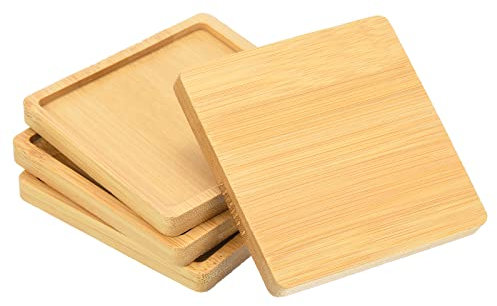 PATIKIL Plant Pot Saucer 3.5 Inch, 4 Pack Bamboo Square Flower Drip Tray for Home Indoor