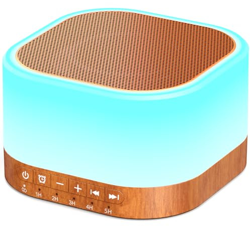 SleeZOO Sound Machine White Noise Machine with 25 Soothing Sounds 12 Colors Light with 10 Adjustable Levels 32 Adjustable Volumes 5 Timers Portable Sleep Machine for Adults Kids Baby (Wood)