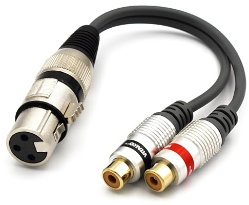 VITALCO XLR Buchse auf 2x Cinch Buchse Adapter Mikrofon 3 Polig auf Chinch Audio Kabel Adapter