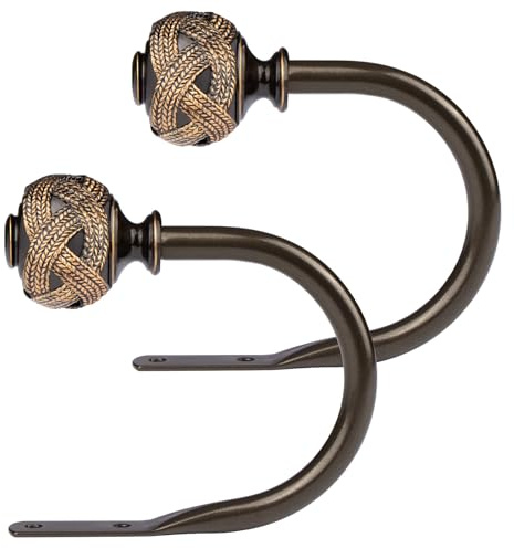 USFOOK 2 Pack Bronze Curtain Holdbacks, Decorative Window Drapery Tiebacks (2 Pack/1 Pair), Curtain Tie Back Hooks for Wall with Leaf Finials (3.95 L x 3.4 W)