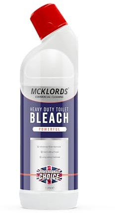 McKLords Commercial - Toilet Bleach Cleaner 1 Litre - Extra Strong, Thick Bleach for Toilets, Drains & Bathroom Surfaces - Powerful Solution