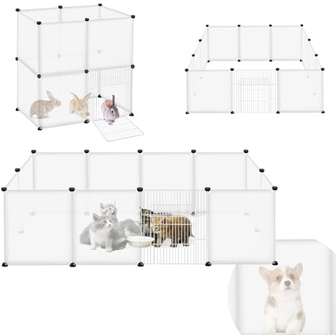 ORHEYA Recinzione per conigli, in plastica, con porta per conigli, recinzione per piccoli animali, 145 x 75 x 48 cm