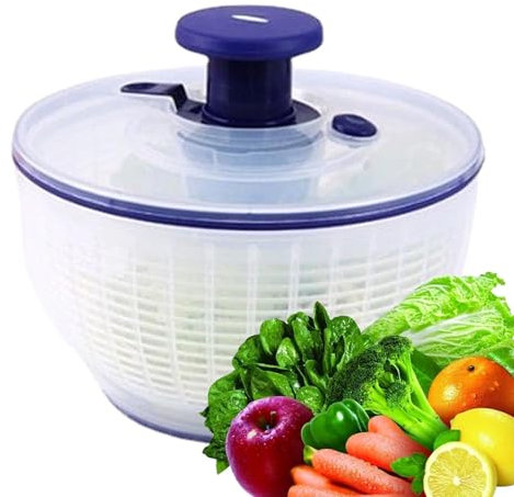 Salad Spinner - Dryer Serving Bowl, Vegetable Washer Dryer | spiin-Dry Salad Basket with Bowl and Basket Design, Vegetable Rinsing Spinner Bowl for Fresh Green Leaves Fruits Veggies, 20.7x13x16cm