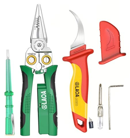 LAOA Pince multifonctionnelle 8 en 1 Dénuder, couper, tirer, racler, presser, test de tension, couteau isolant LA119717