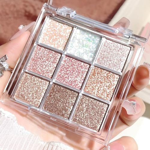 Glitter Eyeshadow Palette for Women - Shimmer Makeup Palette with Natural Waterproof, Long-Lasting, Highly Pigmented Shades - Compact Travel Size