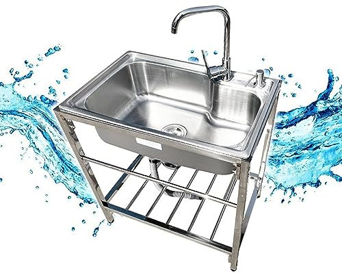 asdchZen Fregadero de Barra Fregadero de Servicio Independiente Fregadero de Lavado de Cocina Fregadero de preparación y Servicio al Aire Libre, Fregadero de jardín de un Solo Taz,Cold+hot-52x38cm