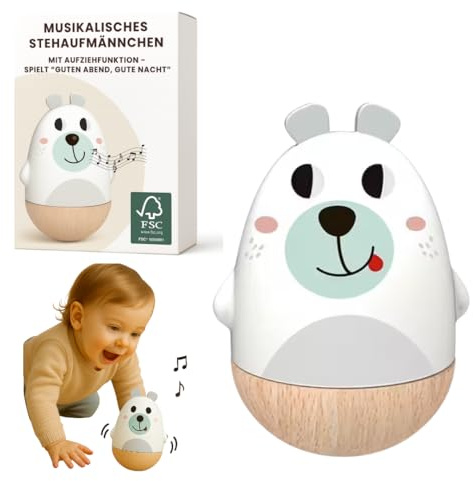 Toys R Wood Stehaufmännchen ab 1 Jahr | Stehauffigur & Holzspielzeug | Spieluhr Baby | Einschlafhilfe | Geschenk zur Geburt | Geschenke Mädchen Junge | FSC-Zertifiziert | Montessori Baby Spielzeug