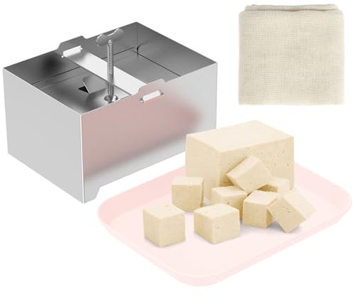 Ghshanog Tofu Press,304 Stainless Steel Cheese Press,Adjustable Paneer Maker with Drain Hole and Drip Tray,16x12x9 CM Paneer Making Mold for Homemade Firm Tofu Cheese