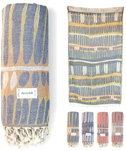 jazzylab Julienne Toalla Hammam | Pestemal Turco 100% algodón | Jacquard Artesanal | Ligera y versátil | Diseño Oriental con Flecos anudados a Mano | Amarillo, 90x180 cm