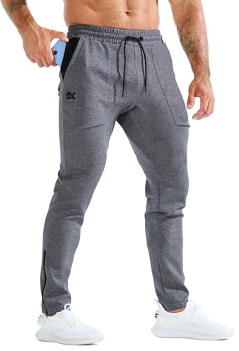 BROKIG Mens Zero Armor Gym Jogger Bottoms,Casual Sport Workout Trousers Training Running Track Pants with Zipper Pockets(Large,Dark Grey)
