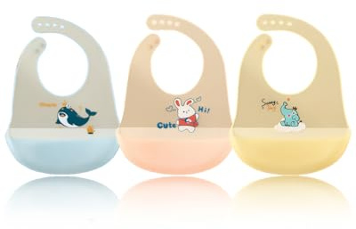 HUVZOR Babero de Silicona 2 Unidades, Impermeable Ajustable 7 Posiciones - Baberos Bebé Suaves con Bolsillo Recogedor, Sin BPA y Lavables, Ideales para Comida y Alimentación Infantil
