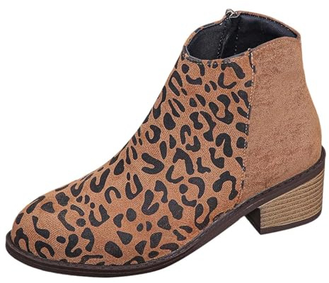 Zapatos de invierno de leopardo para mujer, botas de piel con tacón de bloque para perro, días lluviosos, por encima de la rodilla, elásticas, Brown, 39.5 EU