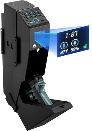 VEVOR Waffentresor Pistolentresor mit Fingerabdruck/Passwort (6-stellige Tastatur)/Schlüssel, Waffensafe Waffenkofferbox mit LED für 1 Pistole & Magazin, 190 x 98 x 425 mm Waffenbox für Nachttisch