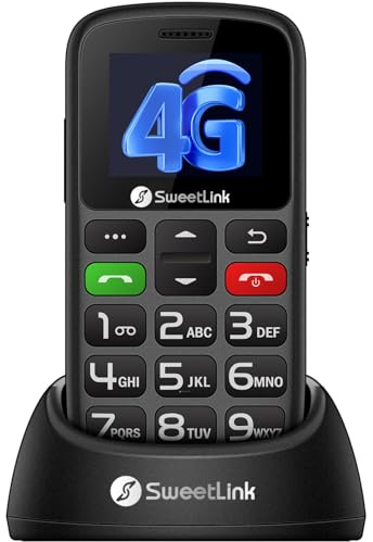 SweetLink S2 Plus 4G Téléphone Senior Portable,Téléphone Portable à Grosses Touches,Bouton SOS, Batterie 1400mAh, Volume Fort, Chargement sur Socle, Radio FM,4G Double Nano SIM