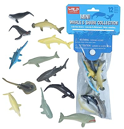 Wild Republic Mini Whale & Shark Polybag, Kids Gifts, Aquatic Toys, Educational Toys, Reusable Bag, 10 Pieces
