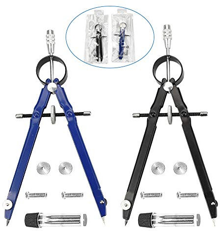 PERFETSELL 2 Stück Zirkel Set Metall Schwraz Blau Schnellverstellzirkel Schulzirkel mit Mitteltriebspindel Präzis Schnellkompass Geometriezirkel mit Ersatzminen für grundschule Schule Studenten