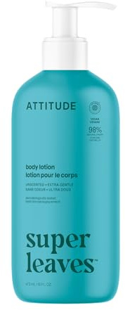 ATTITUDE Body Lotion, EWG Verified Moisturizer, Vegan Skin Care Products, Non-Greasy, Hydrating for Dry Skin, Cruelty Free, Extra Gentle, Unscented, 16 Fl Oz