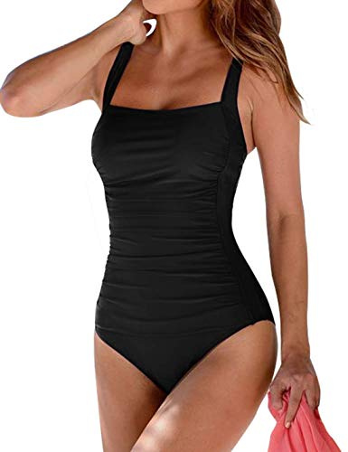Husmeu Swimming Costume Women's Vintage Padded Push Up Black L
