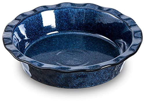 vicrays Kuchenform aus Keramik zum Backen – 22,9 cm Kuchenplatte, rund, geriffelte und tiefe Kuchenform für Torte, Pizza, Apfelkuchen, Quiche, Topfkuchen, Kuchen – Reaktive Glasur (Sternenblau)