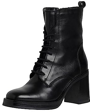 Tamaris Damen Schnürstiefel mit Absatz Leder Blockabsatz; BLACK/schwarz; 39 EU