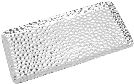 Bandeja Rectangular Martillada De Acero Inoxidable,Bandeja De Servir Rectangular De Acero Inoxidable Martillado para Sala De Estar Dormitorio Cocina Baño,19.5x9.5cm(Silver)