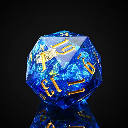 cusdie 33 mm D20 DND-tärningar med vassa kanter och glitterfolieinneslutningar, enkel 20-sidig D&D-tärning, handgjord polyhedral tärning, för rollspel spel fängelsehålor och drakar gåva (safirblå)