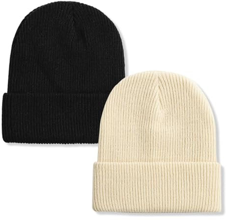 Mütze Damen,2 Stück Strickmütze Damen,Wintermütze Herren,Wintermütze Damen,Unisex Strickmütze,Herren Mütze Winter,Mütze Damen Schwarz,Mütze Herren Winter,Strickmützen für Damen
