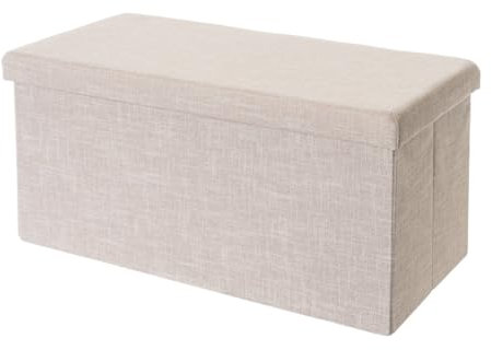LOLAhome | Puff Almacenaje | Baúl Dormitorio o Habitación | Taburete Reposapies Salón Recibidor | Banco con Asiento |Beige De 76x38c38 Cm