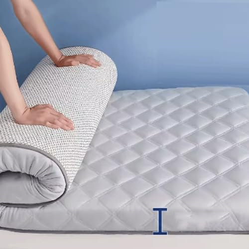 Japanische Tatami-Futon-Matratze, atmungsaktiv und staubdicht, Einzelbett, Bodenbett, feuchtigkeitsbeständig, Latex-Matratze, Milchseide, Grau, 90 x 200 cm