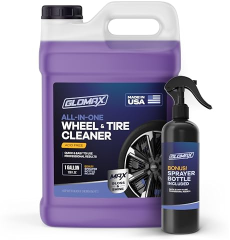 GLOMAX Wheel Cleaner (1 Gallon) - Non Acid Rim Cleaner - All in One Wheel and Tire Cleaner for Car Detailing - Made in USA Tire Cleaner Spray - Removes Brake Dust, Oil, Dirt, Light Corrosion