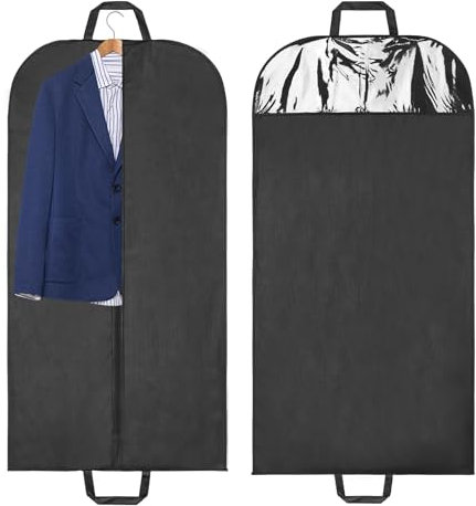 Hejo 2 Stück Kleidersack Anzug, 60x120cm Anzugtasche Schwarz, Zusammenklappbare Kleiderschutzhülle mit Griffen, Reisetragbare Kleiderhülle, Anzug Schutzhülle für Anzüge, Jacken, Mäntel (Schwarz)