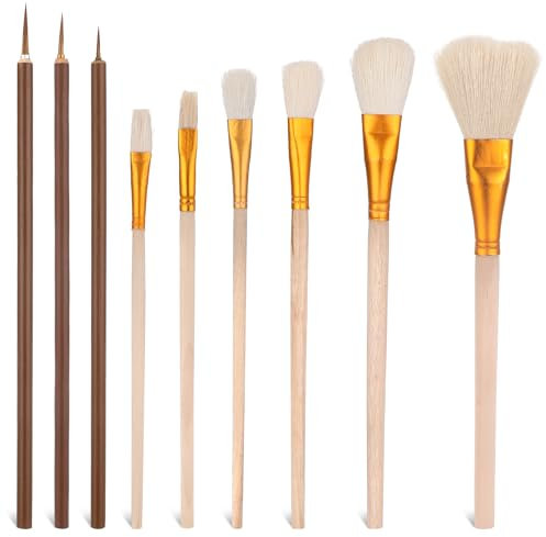 9 Stück Keramik Glasurpinsel, Teiliges Keramikglasurpinsel, Keramikpinsel Glasur Fächerpinsel für Töpferei Kunstpinsel, Pinsel Acryl Wasserfarben, Kunstmalwerkzeuge für Aquarell Keramikmalerei
