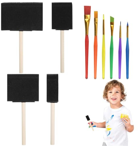 4 Piezas Brochas Pintura,Con 6 Juego de pinceles para pintar, epillos de Espuma para aplicar Tinte, Pintura, Manchas, Barniz y Aceite a la Madera
