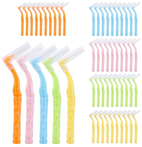 YEERSUO 50 Stück Interdentalbürsten, Dentalbürsten für Zahnzwischenräume und Zahnfleisch, zahnzwischenraumbürsten mit rutschfestem Griff, 5 Farben zur Zahnspangenreinigung