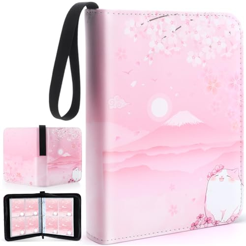 Aliceset Sakura Cat Card Binder Gifts, 4 Pocket with 55 Sleeves 440 Cards | Cute Collectible Trading Binder Case Album Holder Book for Game Sports Collection Organizer Supply
