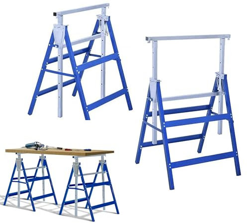 YRHome Juego de 2 caballetes de trabajo de 7 alturas, altura regulable, 80 – 130 cm, soporte de metal, hasta 400 kg
