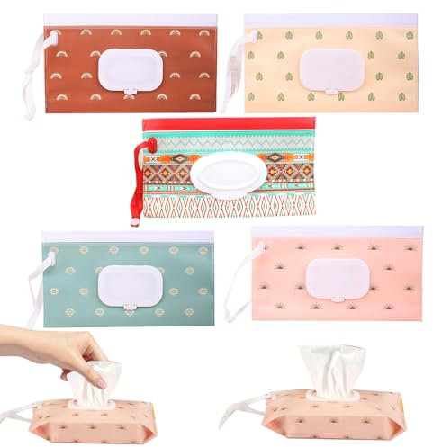 PERSENTU 5 Pack Baby Wipe Dispenser,Baby Wipe Holders,Wet Wipes Dispenser Box,Portable Refillable Wipe Holder, Refillable Wipes Dispenser for Baby and Adult