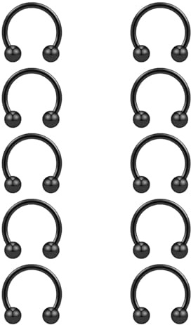 Besyvvin 10stk Hufeisen Piercing Nase Lippe Septum Helix Ring 16G Circular Barbell 14mm Lippenpiercing Chirurgenstahl Schwarz