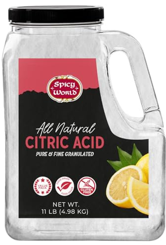 Citric Acid 11 LB Bulk Jar - All Natural, Food Grade, Non-GMO Citric Acid Powder for Cleaning, Bath Bombs, Preserving | Fine Granular & Premium Quality by Spicy World