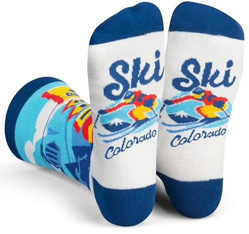 Lavley skidstrumpor – roliga strumpor för skidåkare och snowboardåkare – unisex nyhetsgåva – bra för födelsedagar eller helgdagar, Skidor Colorado, one size
