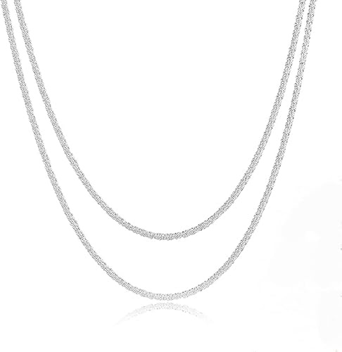 Cadena Plata Mujer Chapado Oro 18K, 2 Piezas, 38+42cm con Extensión | Collar Gargantilla Ajustable, Apilable, 925 Plata, Estilo Elegante