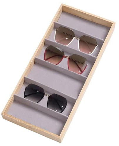 Organisateur de lunettes de soleil, rangement en bois, 6 compartiments, porte-boîte empilable, étui à lunettes multi-fentes, organisateur de tiroir portable pour A
