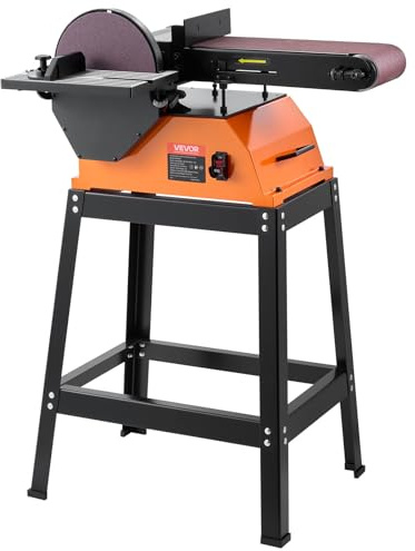 VEVOR Professional Belt Sander with Stand, 9 Disc & 6 x 48 Belt Sander Combo, 800W Sanding Machine with 0-45° Adjustable Worktable for Woodworking, Furniture Refinishing, Knife Sharpening