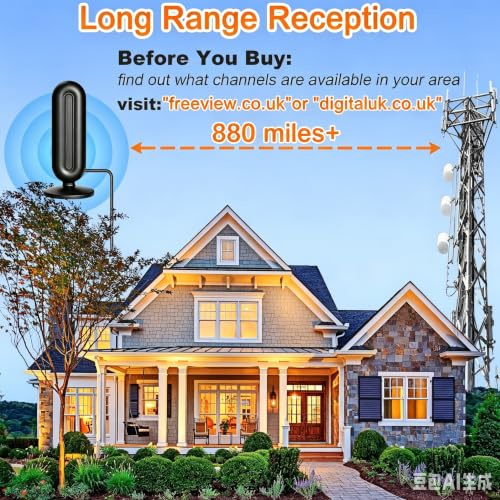 Indoor TV Aerial, 360° Long Range Reception Indoor Aerial for Smart TV