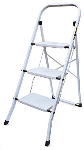 Drabest Trittleiter 3 Stufen Tritthocker Rutschfester Klapptritt Stahl Hausleiter rutschfeste Füße