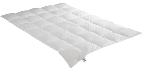 Irisette Daunendecke Edda medium Mono Ganzjahresdecke, aus 100% Baumwolle 90% Daunen, 10% Federn mit Aufbewahrungstasche, 135 x 200 cm, weiß, Öko Tex Zertifiziert, entwickelt in Deutschland