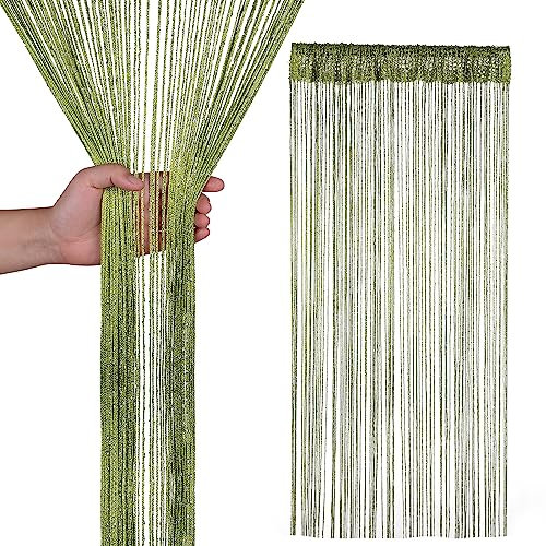 Trimming Shop Glitter String Curtains Fly Screen Room Divider Fringe Panel Spaghetti Tassel Curtain For Doorway, Windows, Doors, Home Décor, Event Decoration, 200cm x 90cm, Green