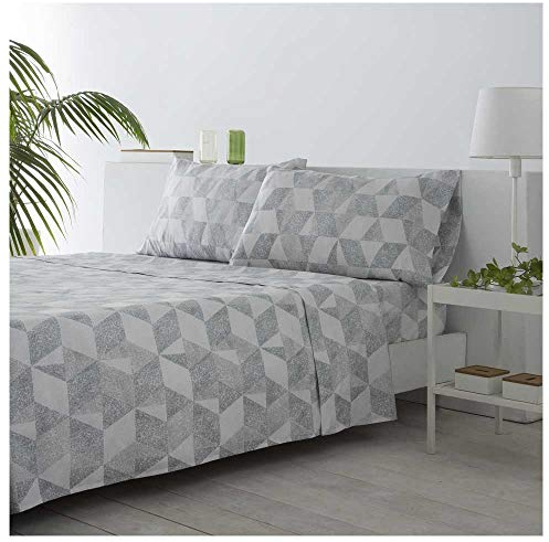 COTTON ARTean Juego sábanas Cama 150 Microfibra cepillada CUDILLERO Gris