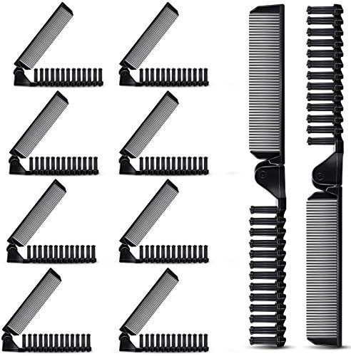 10 Pcs Portable Travel Folding Comb Brush Combo Compact Foldable Hair Brush Pocket Size Comb Double Headed for Women Men Homeless Hotel Shelter Nursing Home Charity Church (Black)