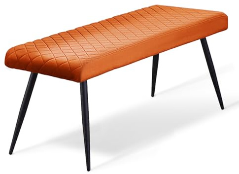 AINPECCA Velvet Padded Dining Bench, Vintage Cushioned Long Bench Lounge for Kitchen & Hallway, Dinner Stool with Metal Legs (Orange, 130cm Length)